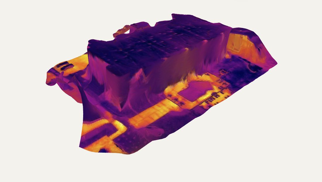 Actual Fly Maxwell 3D property reconstruction textured in purple, orange and yellow thermal palette colors